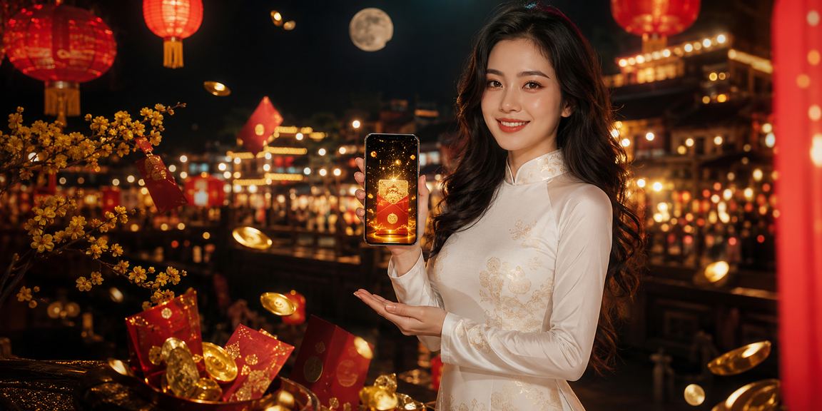 Phụ nữ áo dài Nha Trang cầm phong bì đỏ nhân khuyến mãi cá cược